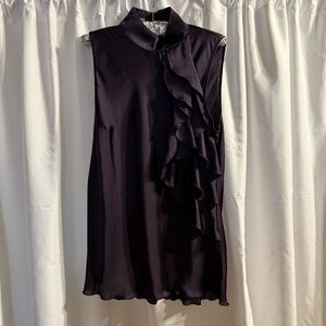 Elegant Black Sleeveless Ruffle Blouse - Size Large